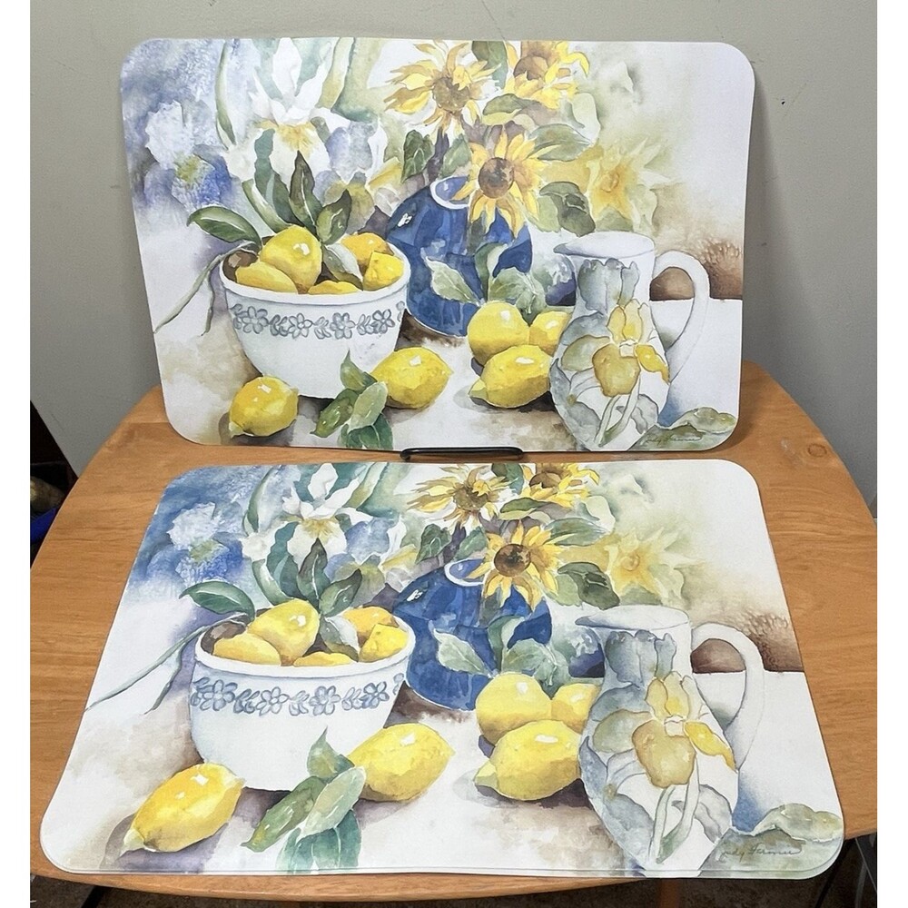 4 - Silver Coast Creations Lemon Table Placements Kitchen 17 x 11" Cottagecore